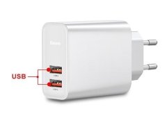 آداپتور دو پورت فست شارژ 30 وات بیسوس Baseus BS-EU906 USB-A Quick Travel Charger