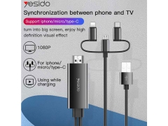 کابل 3سر لایتنینگ،تایپسی،میکرو  به Hdmi یسیدو 4k مدل Yesido HM05 3IN1 HDMI CABLE HM05