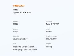 مبدل تایپ سی به وی جی ای رسی Recci Type-C to VGA HUB RH12