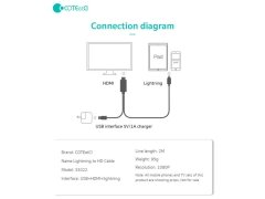 قیمت کابل چند سر اچ دی ام آی به لایتنینگ و یو اس بی 2 متری کوتتسی Coteetci HDMI to Lightning USB Cable 33022