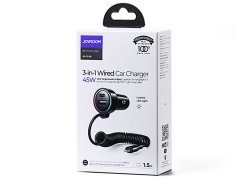 خرید شارژر فندکی فست شارژ یو اس بی و تایپ سی با کابل 1.5 متری لایتنینگ جویروم Joyroom car charger 45W JR-CL08