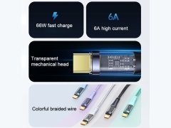 کابل تایپ سی فست شارژ یوسامز USAMS US-SJ572 Type-C Transparent Fast Charging Cata Cable1.2m