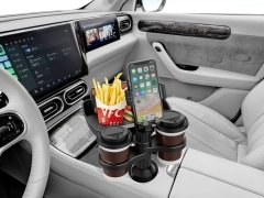 New free adjustable car mount food tray with expandable base 360 rotating 4 in 1 car cup tray with mobile phone holder