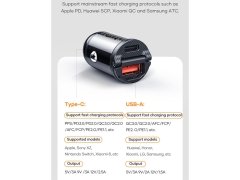 شارژر فندکی یو اس بی و تایپ سی 30 وات راک ROCK H18 Mini Dual-port A+C Fast Charging 48W Car Charger