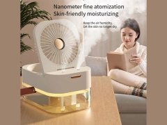 خرید پنکه رومیزی، مرطوب کننده هوا و چراغ خواب رومیزی شارژی Desktop Fan, Night Light 4000mAh, Humidifying Fan 2.5L