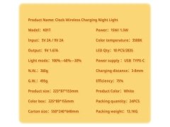 شارژر بی سیم، چراغ خواب و ساعت زنگ‌دار K01T Clock Wireless Charging Night Light 15W Fast Charging Station Dock