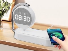 شارژر بی سیم، چراغ خواب و ساعت زنگ‌دار K01T Clock Wireless Charging Night Light 15W Fast Charging Station Dock