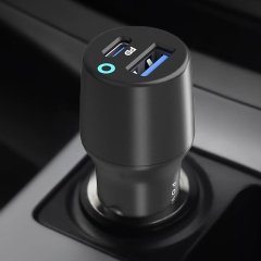 خرید شارژر فندکی فست شارژ ماشین تایپ سی و یو اس بی 53 وات پاورولوژی