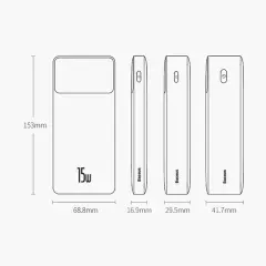 پاور بانک شارژ سریع 15 وات بیسوس  Baseus Bipow Digital Display 10000mAh Power Bank PPDML-I01