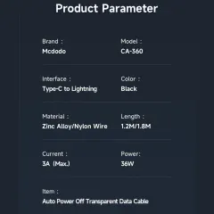 کابل دیجیتالی اسمارت تایپ سی به لایتنینگ مک دودو با قطع کن خودکار