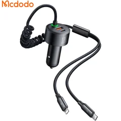 شارژر فست شارژ  چهار پورت تایپ سی، لایتنینگ و یو اس بی داخل خودرو مک دودو