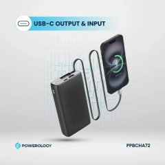 کیفیت پاوربانک 35 وات 20000 پاورولوژی به همراه کابل تایپ سی جمع شونده