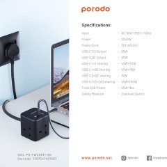 قیمت شارژر رومیزی 3 سوکت، یک یو اس بی، دو تایپ سی 65 وات پورودو