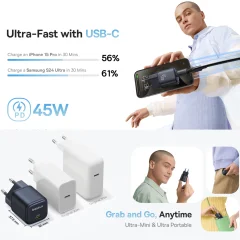 خرید شارژر دیواری تایپ سی 45 وات بیسوس