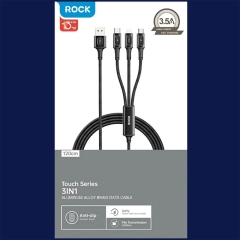 فروش کابل سوپر فست شارژ سه سر یو اس بی به میکرو، تایپ‌ سی و لایتنینگ 1.2 متر راک
