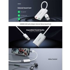 تبدیل صدای USB به جک 3.5 میلی‌متر 15 سانتی‌متری یوگرین