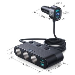 ابعاد شارژر فندکی فست شارژ ماشین 179 وات تایپ‌سی و یو‌اس‌بی جویرم JR-CCL01