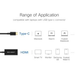 مبدل تایپ سی به اچ دی ام آی یوگرین Ugreen 40273 USB-C To HDMI Adapter 10CM