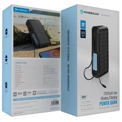 پاوربانک خورشیدی 27000 میلی‌آمپرساعت، تایپ‌سی و یواس‌بی، چراغ قوه پاورولوژی  PP077 PPBCHA77 همراه با کابل تایپ‌سی متصل