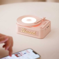 اسپیکر بلوتوثی صورتی طرح گرامافون