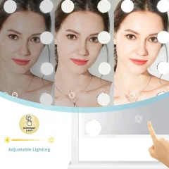 آینه  آرایشی چراغ‌دار 9 تایی لمسی رومیزی
