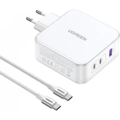 برترین شارژر دیواری فست شارژ تایپ‌‍سی و یو‌اس‌بی 140 وات یوگرین با کابل دوسر تایپ‌سی