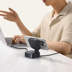 قیمت شارژر بی‌سیم مگنتی تاشو رومیزی 15وات و پایه نگهدارنده موبایل بیسوس با کابل تایپ سی جمع شونده