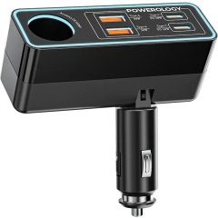 فروش شارژر فندکی تایپ سی و یو اس بی خودرو 120 وات پاورولوژی