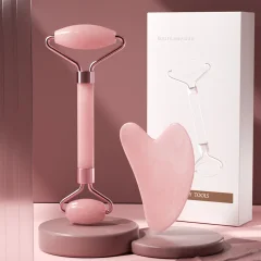 فروش ست ممتاز غلتک رز کوارتز صورتی و سنگ ماساژ قلب گوا شا
