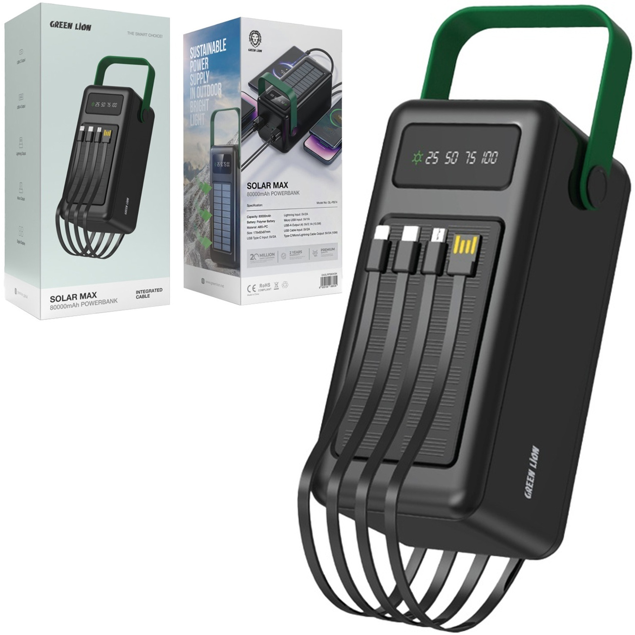 پاور بانک خورشیدی 80000 گرین لاین Green Lion اصل مدل GL-PB74