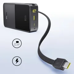 برترین پاوربانک فست شارژ تایپ سی و یو اس بی باسئوس با کابل تایپ‌سی متصل و نمایشگر دیجیتالی