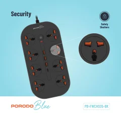قیمت چندراهی برق 8 سوکت 3000 وات، یک تایپ سی و سه USB پورودو