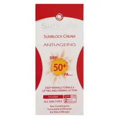 خرید کرم ضد آفتاب و ضدچروک بی‌رنگ سان‌سیف SPF50 مناسب انواع پوست حجم 50 میلی‌لیتر