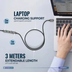 فروش کابل تایپ سی پاورولوژی Powerology مدل PCAB37GY دو تکه 3 متر
