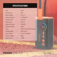 پمپ باد شارژی پورودو Porodo مدل PDLFST181BK توان 55 وات
