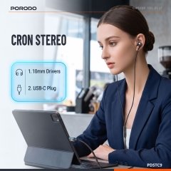 خرید هندزفری سیمی تایپ سی پورودو Porodo مدل PDSTC9WH با میکروفون