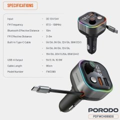شارژر فندکی و فرستنده FM پورودو Porodo مدل PDFWCH069DG توان 65 وات (A)