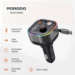 بهترین شارژر فندکی و فرستنده FM پورودو Porodo مدل PDFWCH069DG توان 65 وات (A)