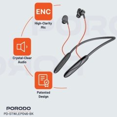 خرید هندزفری گردنی پورودو Porodo مدل PD-STWLEP046-BK با گوشی مغناطیسی
