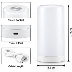 چراغ خواب لمسی مدل C107 شارژی با نور LED چند رنگ