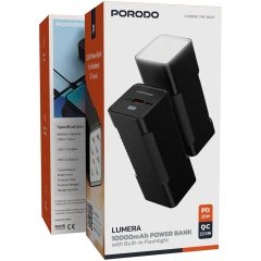 بهترین پاوربانک 10000 پورودو Porodo مدل PDPBFCHT41BK چراغ دار