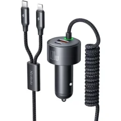 شارژر فندکی فست شارژ ماشین تایپ سی، لایتنینگ و یو اس بی 120 وات مک دودو CC-037