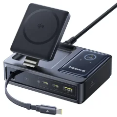 شارژر وایرلس 15 وات و هاب شارژر USB، تایپ‌سی و کابل تایپ‌سی جمع شونده 140 وات بیسوس Baseus CCNMS140 P10170901123-00