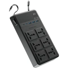 چند راهی برق پاورولوژی مدل PWCUQC030 با 6 سوکت، 5 پورت و کابل شارژ