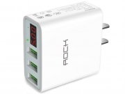 شارژر دیواری سریع 3 پورت راک Rock T14 3-Port Travel Charger With Digital Display