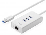 هاب یو اس بی و مبدل شبکه یوگرین Ugreen 20260 USB 3.0 Gigabit Lan Adapter With 3Ports USB Hub