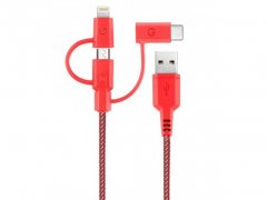 کابل شارژ سه سر میکرو یو اس بی و لایتنینگ و تایپ سی انرژیا Energea Nylotough Cable 3 In 1 Micro USB And Lightning And Type-C 1.5M