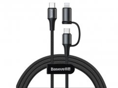 کابل دو سر تایپ سی و لایتنینگ بیسوس Baseus Twin 2in1 60W Computer Charging Cable 1m