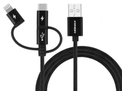 کابل شارژ سه سر سریع مومکس Momax OneLink DX1D 3in1 USB-A to Micro/Lightning/Type C 1m