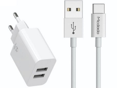 شارژر دیواری و کابل شارژ تایپ سی مک دودو Mcdodo CH-6721 Dual USB Travel Charger Set
